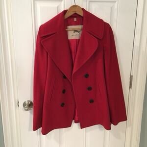 Burberry Wool Pea Coat Classic Double Breasted Lined Sz 14